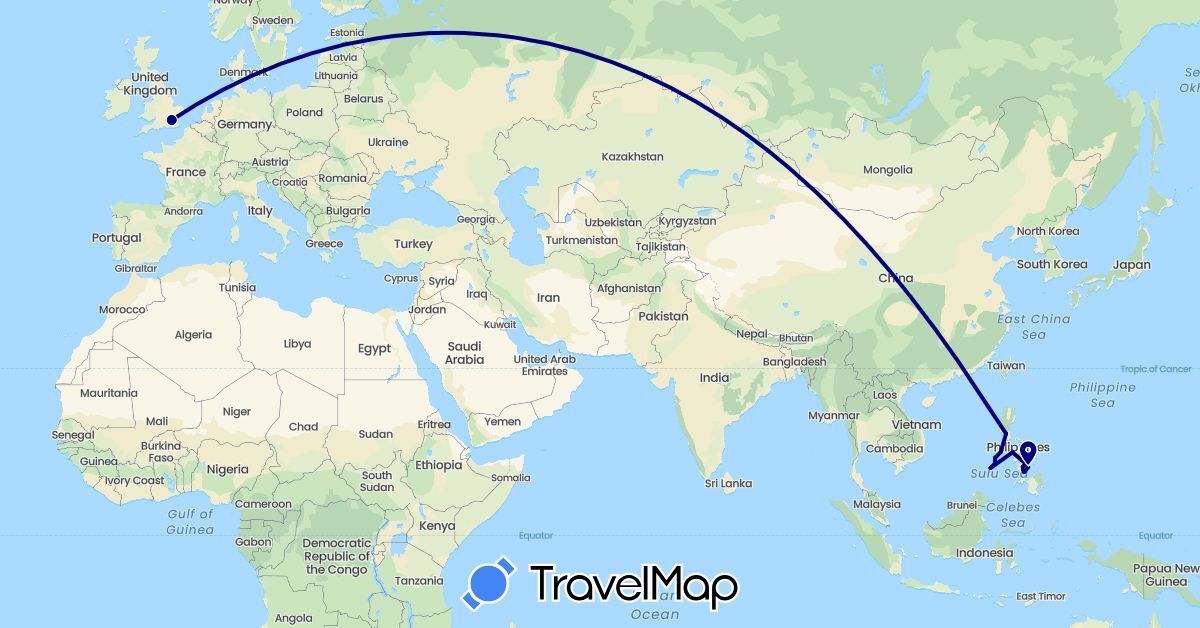 TravelMap itinerary: driving in United Kingdom, Philippines (Asia, Europe)